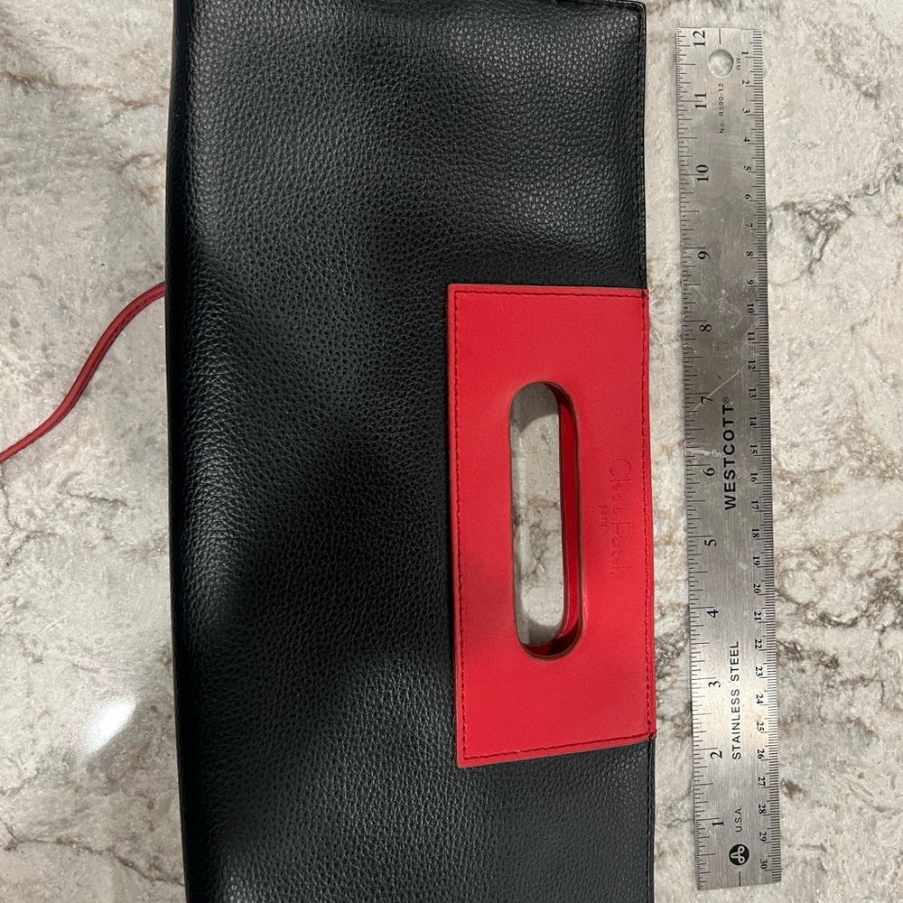 Black and Red Leather Clutch Wristlet